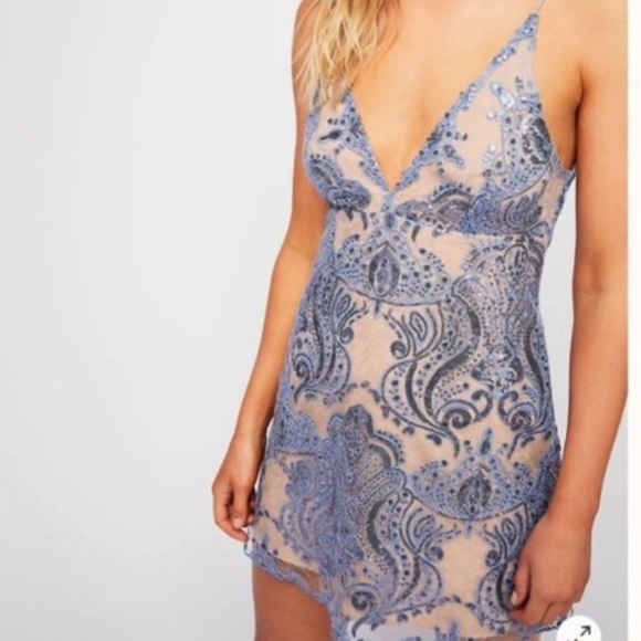 Free People Night Shimmer Mini Dress Blue Sequin Cocktail - Picture 1 of 8